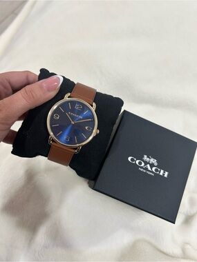 Coach Women’s Blue Dial Watch with Brown Leather Strap